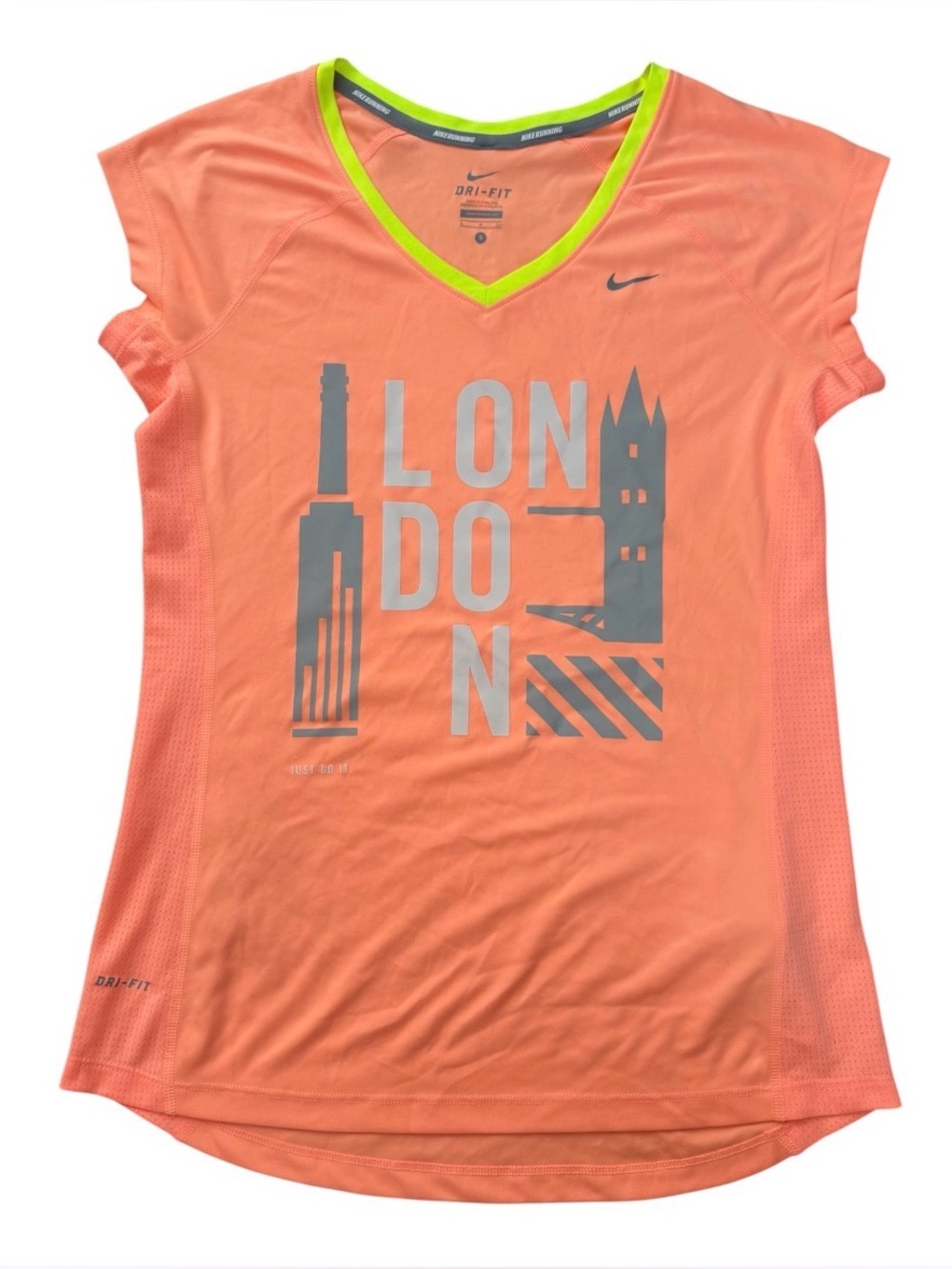 Nike Dri-FIT Neon Coral London V‑Neck Running Active Short Sleeve, small